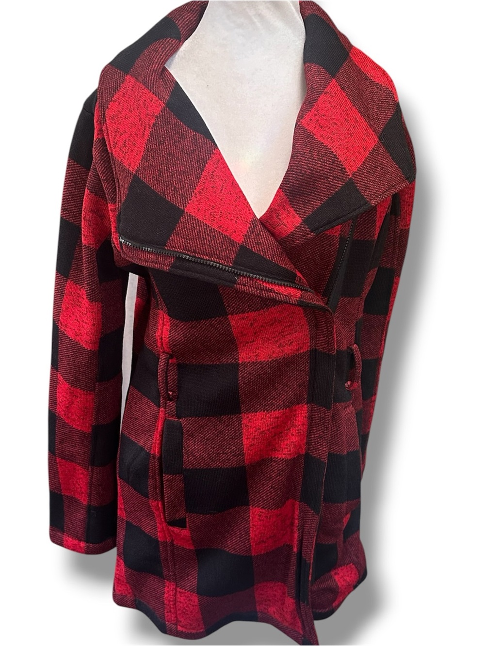 Steve Madden Red & Black Plaid Peacoat Size Medium
